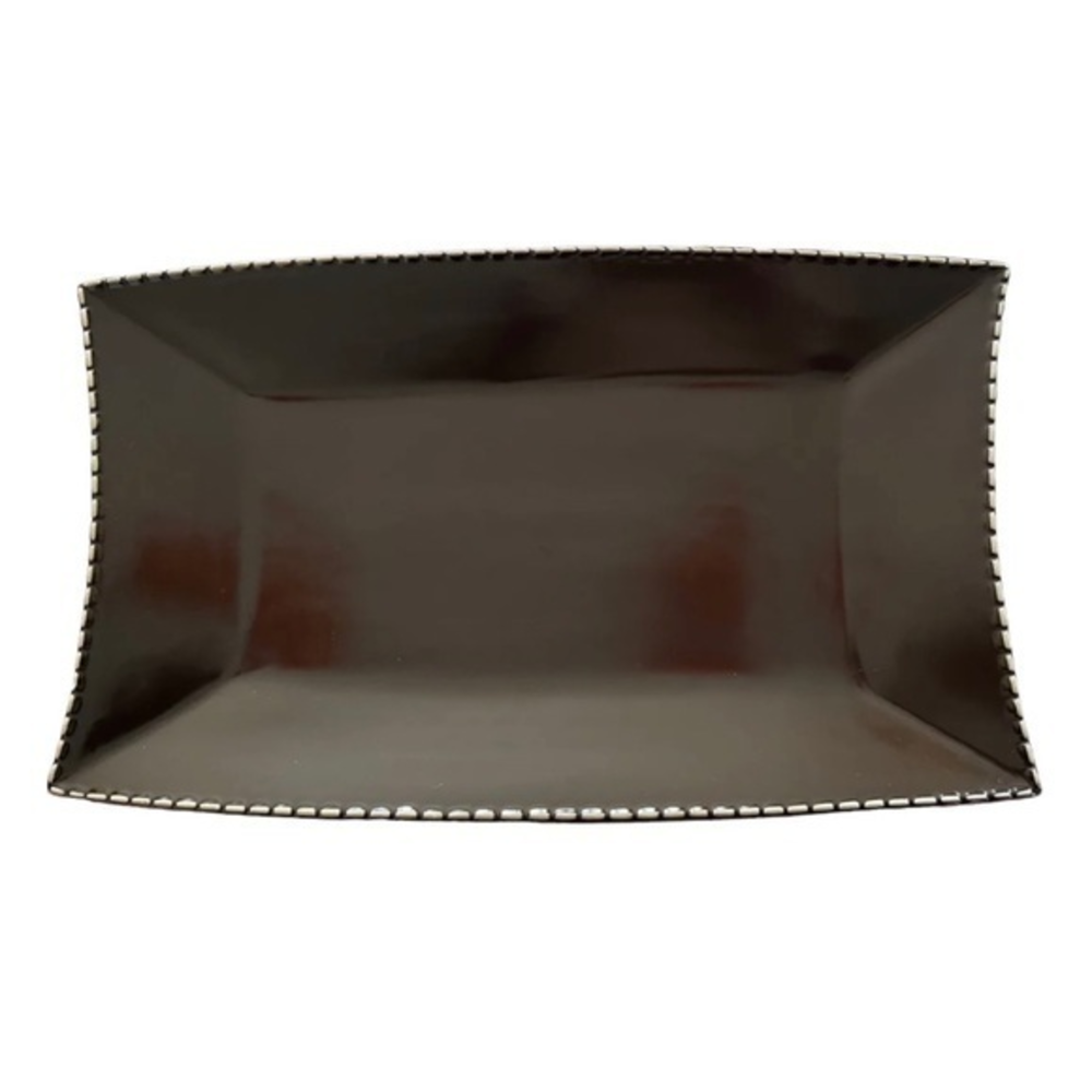 Taste of Everything Serving Platter Stonewear Brown W/Stitch 9”x15” 4lbs EUC‎